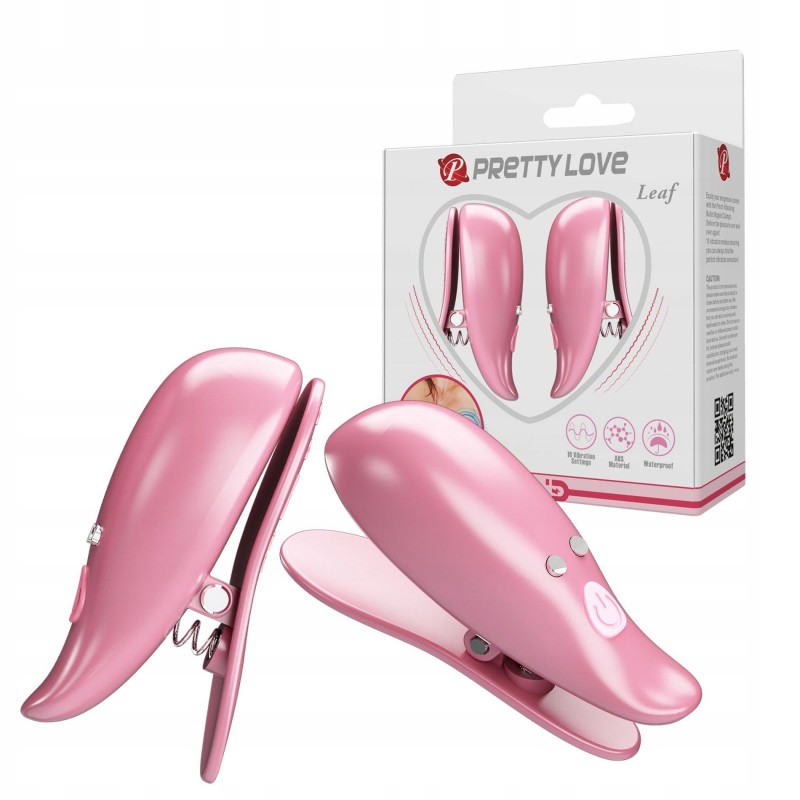 Вібраційні магнітні затискачі для сосків Pretty Love Leaf рожеві з USB