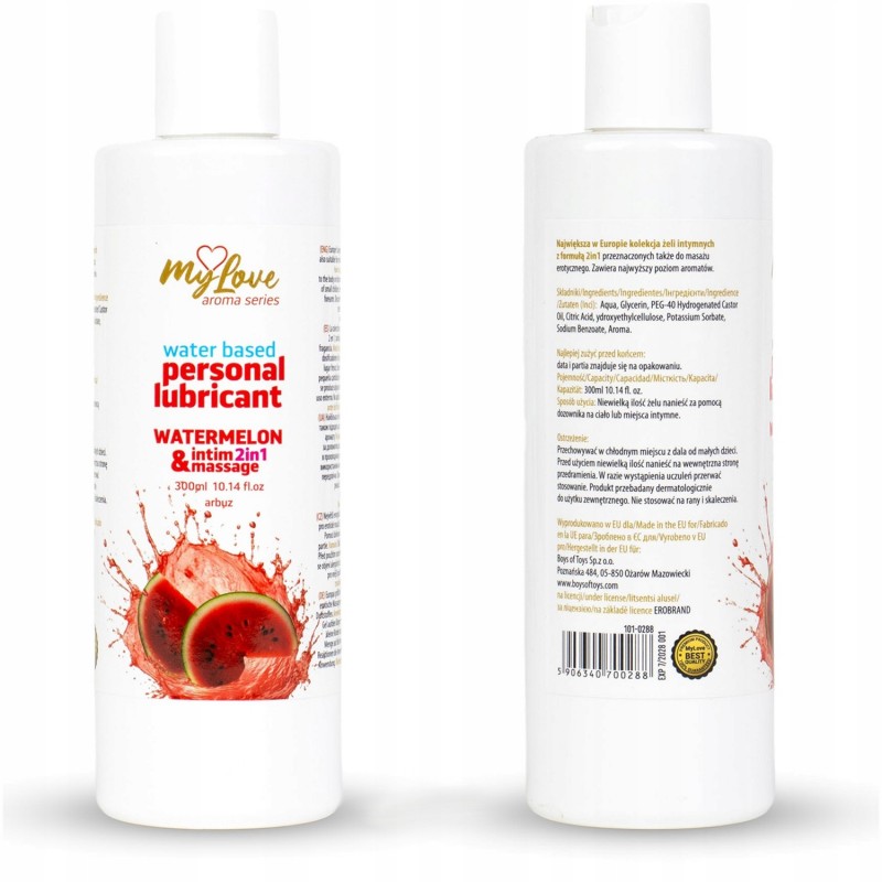 Водна лубрикант 2в1 інтимний гель та масажний з ароматом кавуна MyLove Aroma 300 мл