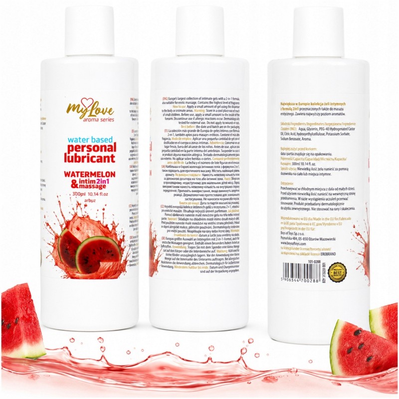Водна лубрикант 2в1 інтимний гель та масажний з ароматом кавуна MyLove Aroma 300 мл