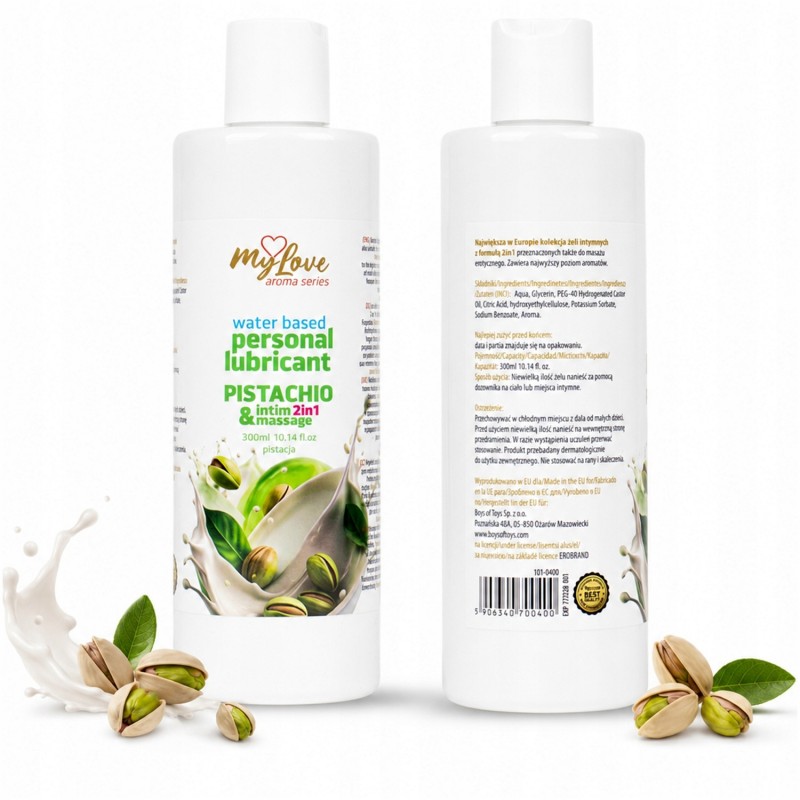 Водна лубрикант 2в1 інтимний гель та масажний фісташка MyLove Aroma 300 мл