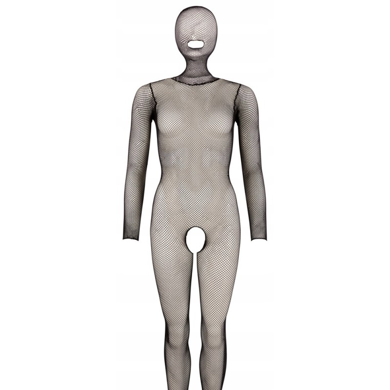 Комбінезон catsuit з маскою, чорний, з відкритою промежиною, рукави 3/4, розмір S-L